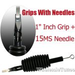 1" Inch Sterile Disposable Black Silicone Grip with Needle Combo - 15 Magnum Shader 20 Pack