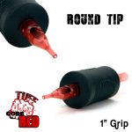 Tuff Tube® V2 Code Red- 1" Inch Sterile Black Disposable Tattoo Grips with Hard Silicon Grip and Clear Tip - 14 Round 20 Pack