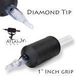 Atlas Junior™ Tube - 1" Inch Black Sterile Disposable Tattoo Grips with Clear Tip - 18 Diamond 20 Pack