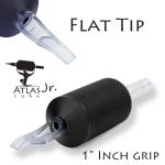 Atlas Junior™ Tube - 1" Inch Black Sterile Disposable Tattoo Grips with Clear Tip - 7 Flat 20 Pack