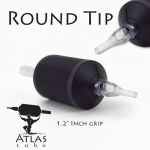 Atlas Tube™- 1.2" Inch Black Sterile Disposable Tattoo Grips with Clear Tip - 3 Round 15 Pack