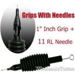 1" Inch Sterile Disposable Black Silicone Grip with Needle Combo - 11 Round Liner 20 Pack