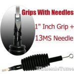 1" Inch Sterile Disposable Black Silicone Grip with Needle Combo - 13 Magnum Shader 20 Pack