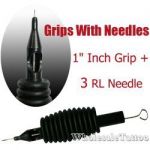 1" Inch Sterile Disposable Black Silicone Grip with Needle Combo - 3 Round Liner 20 Pack