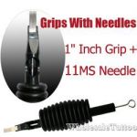 1" Inch Sterile Disposable Black Silicone Grip with Needle Combo - 11 Magnum Shader 20 Pack
