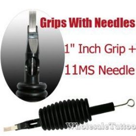 1" Inch Sterile Disposable Black Silicone Grip with Needle Combo - 11 Magnum Shader 20 Pack