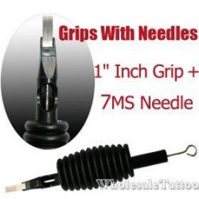 1" Inch Sterile Disposable Black Silicone Grip with Needle Combo - 7 Magnum Shader 20 Pack