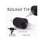 Atlas Tube™- 1.2" Inch Black Sterile Disposable Tattoo Grips with Clear Tip - 11 Round 15 Pack