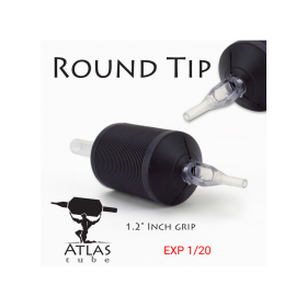 Atlas Tube™- 1.2" Inch Black Sterile Disposable Tattoo Grips with Clear Tip - 11 Round 15 Pack