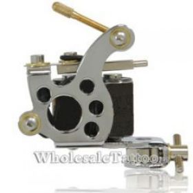 Silver Stainless Steel Tattoo Machine w/10 Wrap Coils